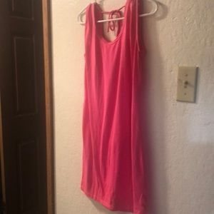 Hot pink,Sleeveless dress. Cutout back with tie